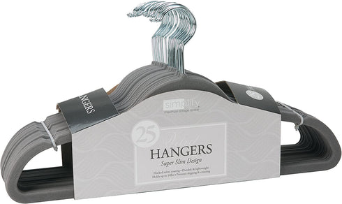 Simplify Velvet Hangers - Clothes Non Slip Space Saving Plastic Hangers for Shirts Pants Skirts Dresses Sweaters Scarves - Wardrobe Garment Hanger - Pack of 25