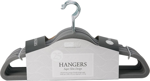 Simplify Velvet Hangers - Clothes Non Slip Space Saving Plastic Hangers for Shirts Pants Skirts Dresses Sweaters Scarves - Wardrobe Garment Hanger - Pack of 25