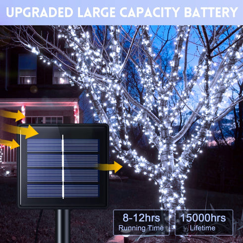JMEXSUSS 2 Pack Upgraded Solar String Lights 200LED 75.5ft Solar Christmas Lights Outdoor Waterproof 8 Modes White Solar Lights for Christmas, Gardens, Wedding, Party, Tree, Outdoors Decorations