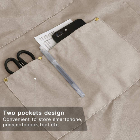 Crossback Apron with Pockets x2,Split Apron with Adjustable Straps,M-XXL (Beige)