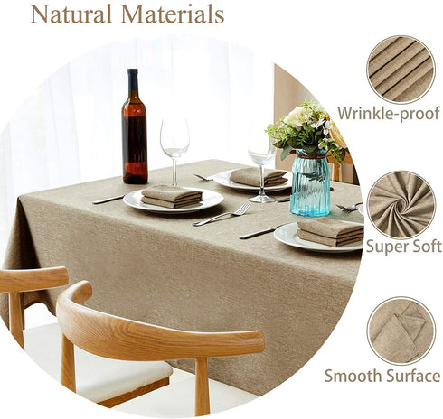 Mebakuk Rectangle Table Cloth Linen Farmhouse Tablecloth Waterproof Anti-Shrink Soft and Wrinkle Resistant Decorative Fabric Table Cover for Kitchen (Oblong 60 x 104 Inch (8-10 Seats), Mocha)