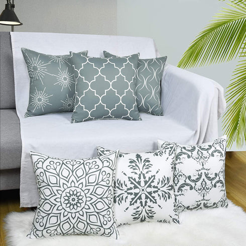 6 Pack Throw Pillow Covers Modern Decorative Throw Pillow Case Gray Cushion Case for Room Bedroom Room Sofa Chair Car, Grey and White, 18 x 18 Inch