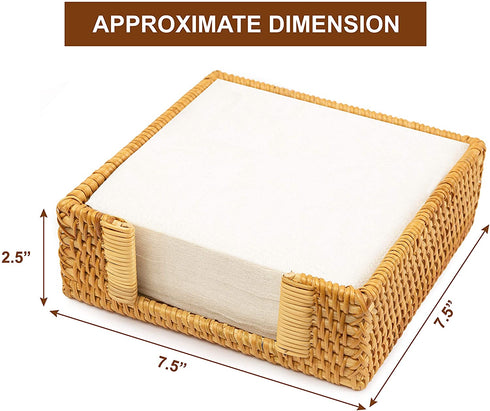 Rattan Baskets for Napkins 7.5" x 7.5" x 2.5" Dinner Napkin Holder for Table Party Square Wicker Basket for Papers Napkin Tray for Kitchen Counter Top