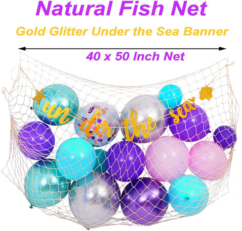 145 Pieces Mermaid Party Balloon Garland Kit, Mermaid Tail Balloon Garland Plush Fish Net Under The Sea Banner for Girls Mermaid Ocean Birthday Baby Shower Party Supplies Decorations