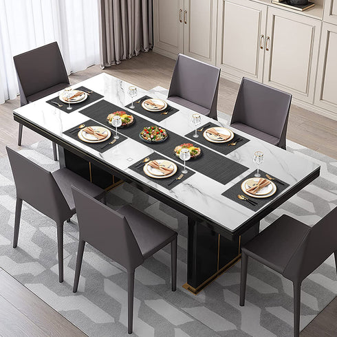 Woven Vinyl Table Runner and Placemats Set of 6 for Kitchen Dining Table Wipe Clean Washable PVC Table Runner Dark Grey (1 Table Runner and 6 Placemats)