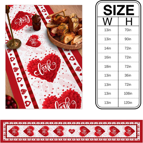 Table Runner 70 Inches Long Burlap Valentines Day Table Runners for Party Decorations, Valentine's Day Love Red Border Table Runner Farmhouse Non-slip Linen Tablecloth for Wedding Dinner