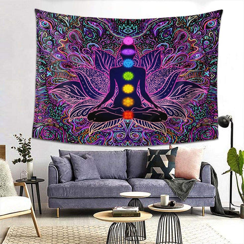 Seven Chakra Tapestry - Bohemian Mandala Spiritual Tapestries Yoga Meditation Wall Hanging Boho Studio Room Art Home Decoration Gift Bedroom Decor Living Room Divider Door Curtain Balcony Sheer 78.7" × 59.1"
