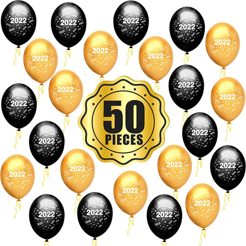 50 Pieces, Graduation Balloons Latex - Black and Gold 2022 Balloons | Black and Gold Graduation Decorations 2021 | Graduation Party Decorations | Congrats Grad Decorations, Class of 2022 Decorations