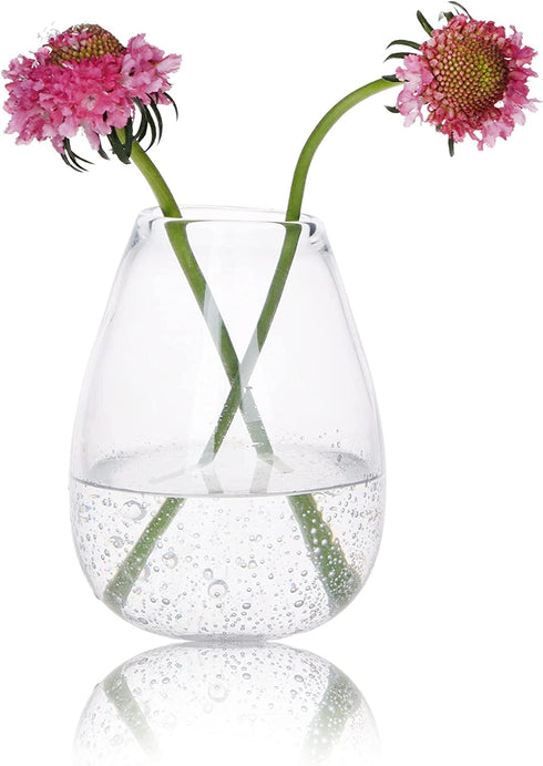 CASAMOTION Flower Vases Hand Blown Glass Home Decor with Rich Bubbles Round Clear Tabletop for Kitchen Dinning Room Small Centerpiece for Living Wedding Party Ornament,6 inch Height