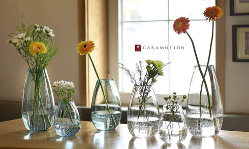 CASAMOTION Flower Vases Hand Blown Glass Home Decor with Rich Bubbles Round Clear Tabletop for Kitchen Dinning Room Small Centerpiece for Living Wedding Party Ornament,6 inch Height