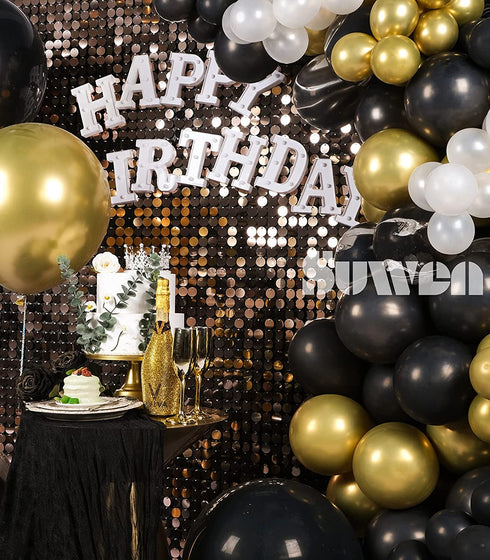 SUWEN 164PCS DIY Black and Gold Balloon Garland Arch Kit for Men Black Latex and Gold Metallic Chrome Balloon Decorations for Birthday Graduation Wedding Shower Anniversary Party Decor