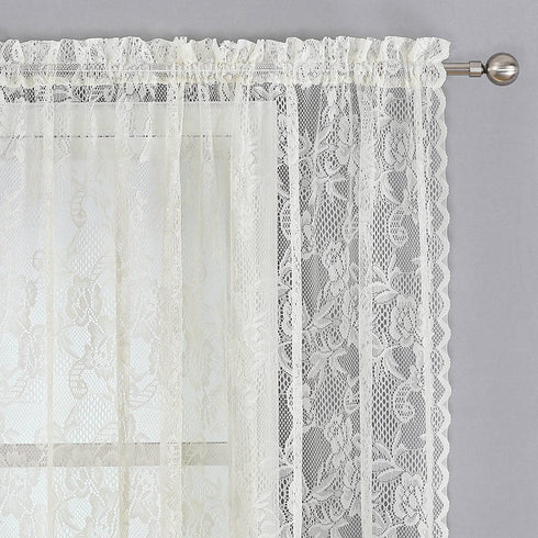 Floral Beige Semi Sheer Curtains 2 Panels,Vintage Lace Embroidered Window Treatments Girls Room Drapes and Curtains for Kitchen Bedroom Nursery Living Room Small Window, 60 x 63 Inch Length