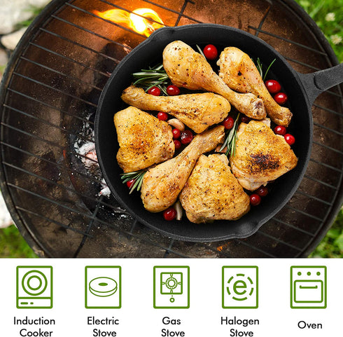 10 Inch Cast Iron Skillet Pan Small Frying Pan, Pre-Seasoned for Non-Stick Like Surface, Cookware Oven/Broiler/Grill Safe, Kitchen Deep Fryer, Restaurant Chef Quality