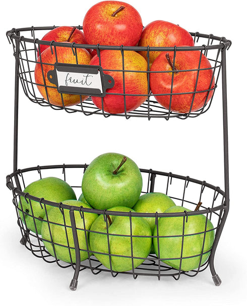 Spectrum Diversified Vintage Living Oval Server Stacked, 2-Tier Bowls, Dining Table & Kitchen Counter Organizer, Modern Fruit Basket Stand, Industrial Gray