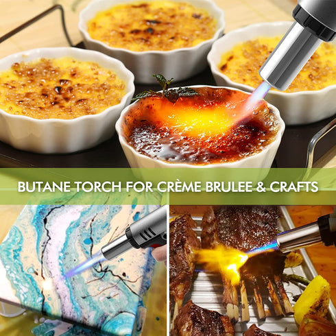 Culinary Cooking Torch with Fuel Gauge, Refillable Food Kitchen Torch with Adjustable Flame & Lock, Blow Torch for Cooking, Butane Torch Lighter for Creme Brulee, Baking, Desserts, Searing, DIY