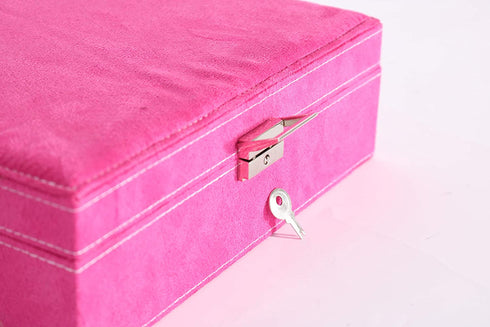 PENGKE 2 Layer Jewelry Box for Women 36 grid necklace or jewelry holder organizer with lock,Rose Red Pack of 1