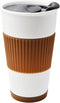 UDMG Ceramic Double Wall Insulated Travel Coffee Cup with Slider Lid, Silicone Sleeve & Built-In Coaster, 10 fl.oz (Coffee)