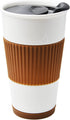 UDMG Ceramic Double Wall Insulated Travel Coffee Cup with Slider Lid, Silicone Sleeve & Built-In Coaster, 10 fl.oz (Coffee)