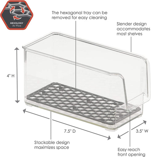 Spectrum Diversified Hexa in-Fridge Large Refrigerator Bin for Storage and Organization of Fruit Vegetables Produce and More, 8.5 x 4 x 4.25, Clear/Dark Gray