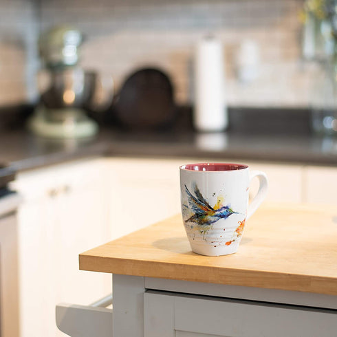 DEMDACO Dean Crouser Hummingbird Watercolor Red On White 16 Ounce Glossy Stoneware Mug With Handle