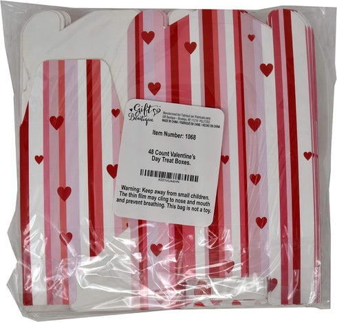 Valentine™s Day Treat Boxes 48 Pack Cardboard Hearts Goody Bag Cookie Holder Classroom Crafts Supplies Party Favors 4 Designs by Gift Boutique Measures: 6.2 x 3.5 x 3.5 Inches