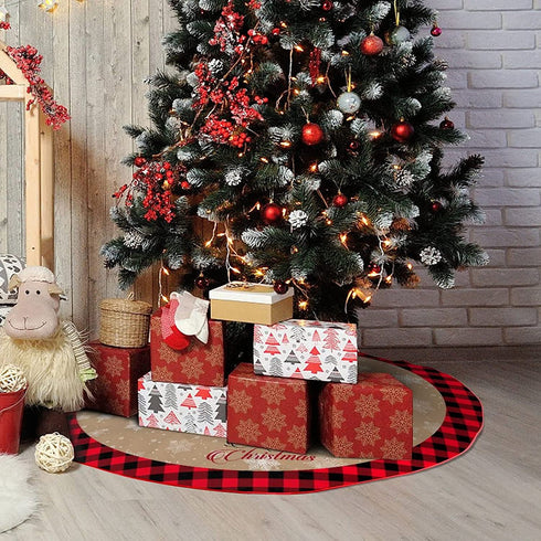 Christmas Tree Skirt Red Buffalo Plaid Xmas Tree Skirt wirh Red Truck for Merry Christmas Xmas Holiday Party Decorations 48 Inch