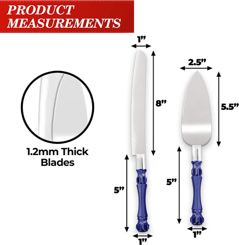 Homi Styles Cake Knife and Server - Wedding Cake Knife Set - Serving Set for Receptions, Birthdays - Cake Cutting Set - Match the Color to Your Event Theme - Cake Knife and Cutter (Blue)