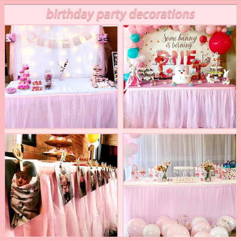 Suppromo 6ft Pink Tulle Table Skirt for Rectangle or Round Tables Tutu Table Skirt for Baby Shower Girl Gender Reveal Unicorn Birthday Party Cake Dessert Table Decorations (L6(ft)*H 30in)