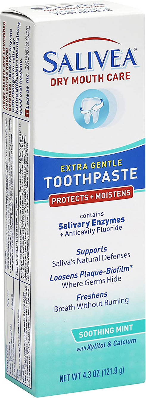 SALIVEA Dry Mouth Toothpaste - Soothing Mint Toothpaste with Natural Salivary Enzymes - Gentle Toothpaste to Aid Dry Mouth Care - Natural, Paraben Free Dry Mouth Toothpaste - Mint Flavor (4.3 oz Tube)
