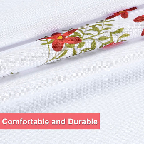 Floral Tablecloth, Wild Flower Table Cloth, Spring Summer Waterproof Wrinkle Free Tablecloth for Outdoor, Picnic, Camping, Patio, Party, Kitchen, Dining Room, Red and White, 55 inch Round
