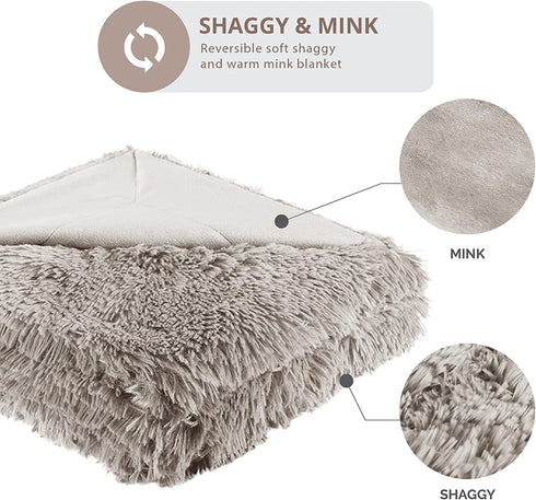 Hyde Lane Fluffy Cute Shaggy Cozy Throw Blankets for Couch Sofa ,2 Way Reversible Ultra Soft Long Faux Fur Fuzzy Blanket for Home- - 50x60 Grey