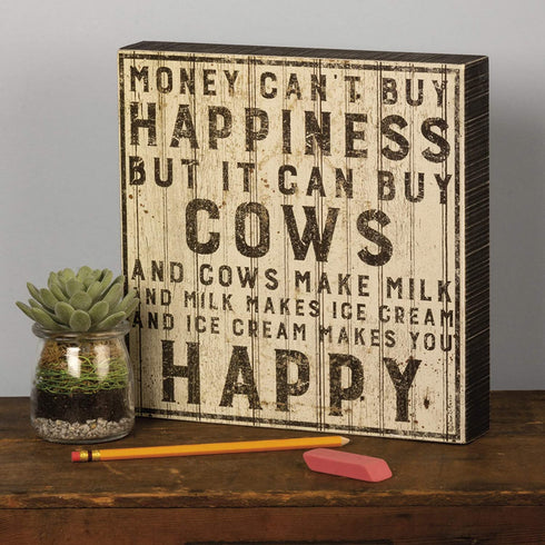 Primitives by Kathy Farmhouse Style Box Sign, 10" Square, Buy Cows