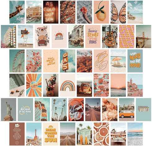PROCIDA Teen Girl Room Decor Aesthetic, Collage Kit for Wall Aesthetic Boho Peach Beach Picture Wall Collage Kit Aesthetic, VSCO Girls Bedroom Decor, Photo Collage Kit,Dorm Wall Decor 50 Set 4x6 inch