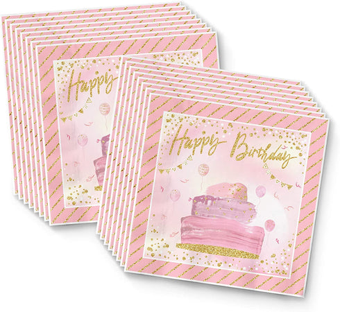 Pink and Gold 1st Birthday Party Supplies Set Plates Napkins Cups Tableware Kit for 16