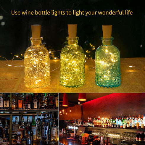 Wine Bottle Lights with Cork, Twinkle Lights 12 Pack 20 LED Waterproof Battery Operated Cork Lights, Silver Wire Mini Fairy Lights for Liquor Bottles DIY Party Bar Christmas Holiday Wedding D©cor