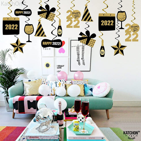 Happy New Years Hanging Decorations 2022 - Pack of 30, NO DIY | NYE Decorations 2022 | New Years Eve Party Supplies 2022 | Happy New Year Decorations 2022 | New Years Eve Decorations 2022 | NYE Decor
