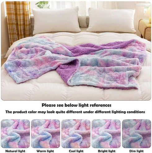 NEWCOSPLAY Super Soft Faux Fur Throw Blanket Premium Sherpa Backing Warm and Cozy Throw Decorative for Bedroom Sofa Floor (Thick-Multi Purple, Throw(40"x50"))