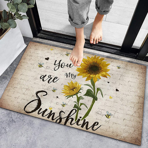 Segard Rustic Sunflower and Bees Doormats Entrance Front Door Rugs Farm My Sunshine Floral Decorative Indoor/Bathroom/Kitchen/Bedroom/Entryway Floor Bath Mats, Non-Slip Rubber Backing Carpets