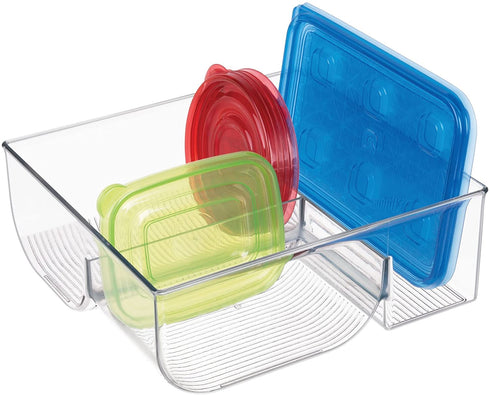 iDesign Plastic Kitchen Binz Food Container Lid Storage Organizer for Cabinet, Pantry, Countertop, 11.49" x 10.92" x 4.12", Clear