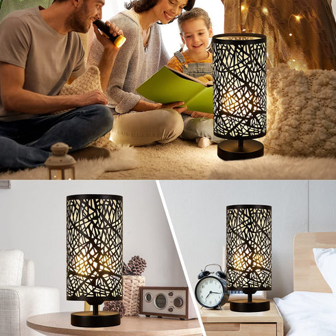Bedside Table Lamp, Side Table Lamp for Bedroom, 3 Color Bulb Included, Small Table Lamp with Metal Shade, Nightstand Lamps for Bedroom Living Room, Dorm, Office