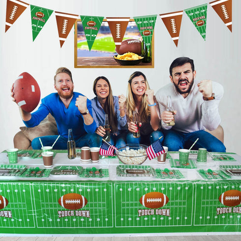 Football Party Supplies Football Touchdown Game Day Accessory for Superbowl and Including Birthday Banner, Plates, Cups, Napkins, Tableware, Tablecloth, Banner, Serves 20