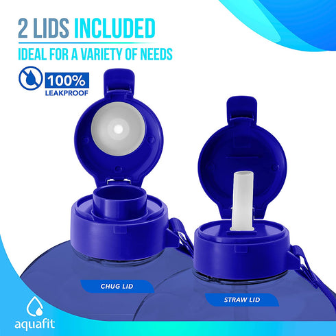 AQUAFIT Half Gallon Water Bottle with Straw Half Gallon Water Jug Motivational Water Bottle 64 Ounce Large Water Bottle Big Water Bottle 1/2 Gallon Water Jug Big Water Jug Dark Blue -Light Blue Fade