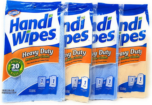 Handi Wipes Heavy Duty Reusable Cloths, Color May Vary - 3 Count (Pack of 4)