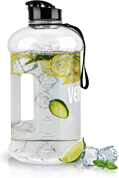 VENNERLI Water Bottle with Handle Portable Large Plastic Water Bottles for Adults BPA-free Half Gallon Water Bottle Reusable 2 Liter Water Jugs for Outdoor Hiking Fitness Travel Camping Cycling