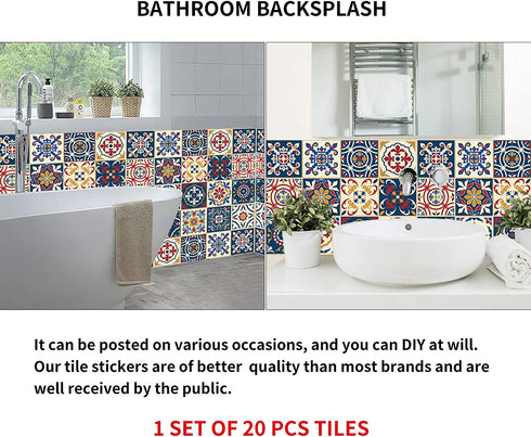 kakofaci Decorative Tile Stickers 20 Pcs 6x6 inches. Peel & Stick Adhesive Tile Stickers. Home Decor. Staircase. Furniture Decor. Backsplash Tile Stickers.