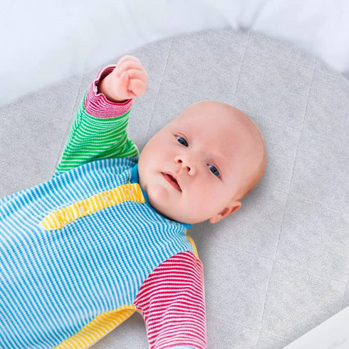 Bassinet Mattress Pad Cover, Compatible with Rectangle/Hourglass/Oval Bassinet Mattress , 2 Pack Waterproof and Soft Cotton Sheet, Breathable Bamboo Sleep Surface (Microfiber-GY)