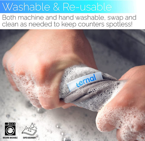 THE ORIGINAL Longer Ternal Sink mat XL 24in absorbent washable splash guard, water catcher mat, microfiber dish mat protector splash dish drying countertop, pad, drying countertop granite RV(Grey)