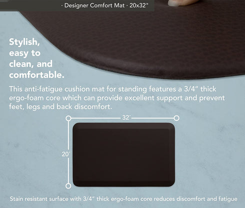 GelPro NewLife Designer Comfort Ergo-Foam Anti-Fatigue Kitchen Floor Mat, 20"x32", Leather Grain Truffle