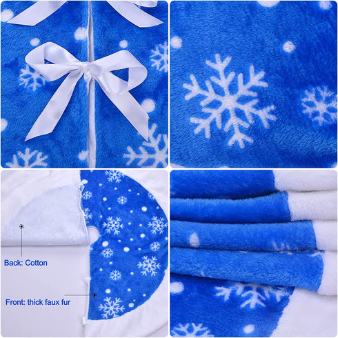 yuboo Blue Christmas Tree Skirt,36 inch Fur Tree Skirt with White Snowflakes for Xmas Party and Holiday Decorations