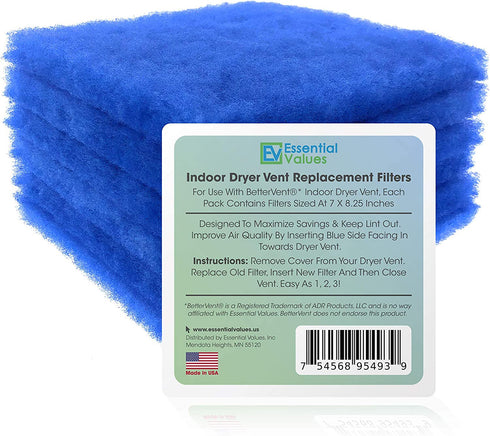 12 Pack Dryer Filter Replacement - Compatible with Better Vent Indoor Dryer Vent (60 Dryer Loads Total)